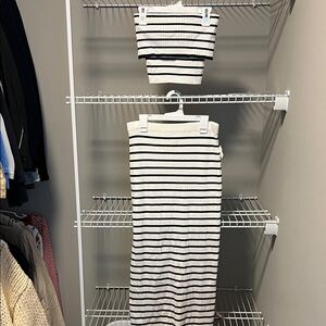 NWT * 2 Piece Black and White Striped Maxi Dress - Size Small